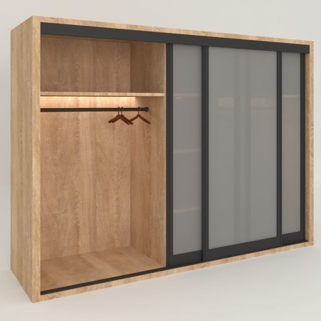 Wardrobe with glass doors and shelves 3D model_1