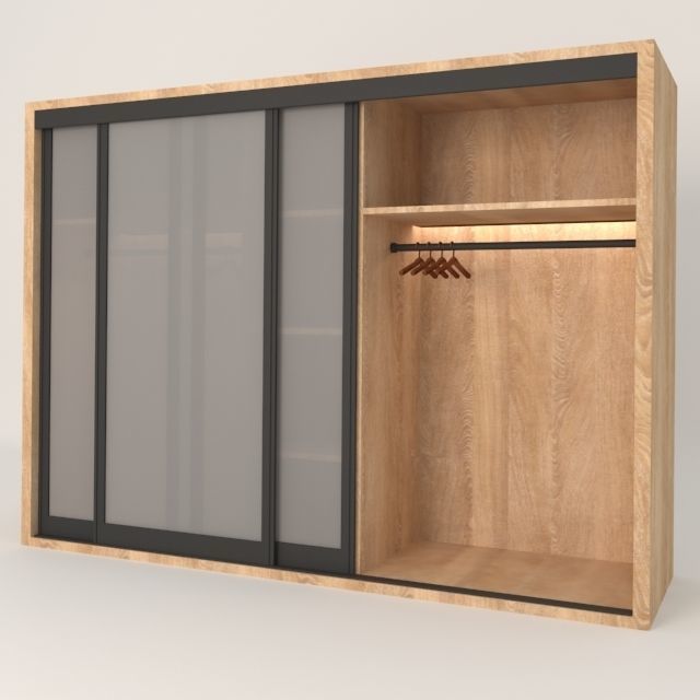 Wardrobe with glass doors and shelves 3D model_2