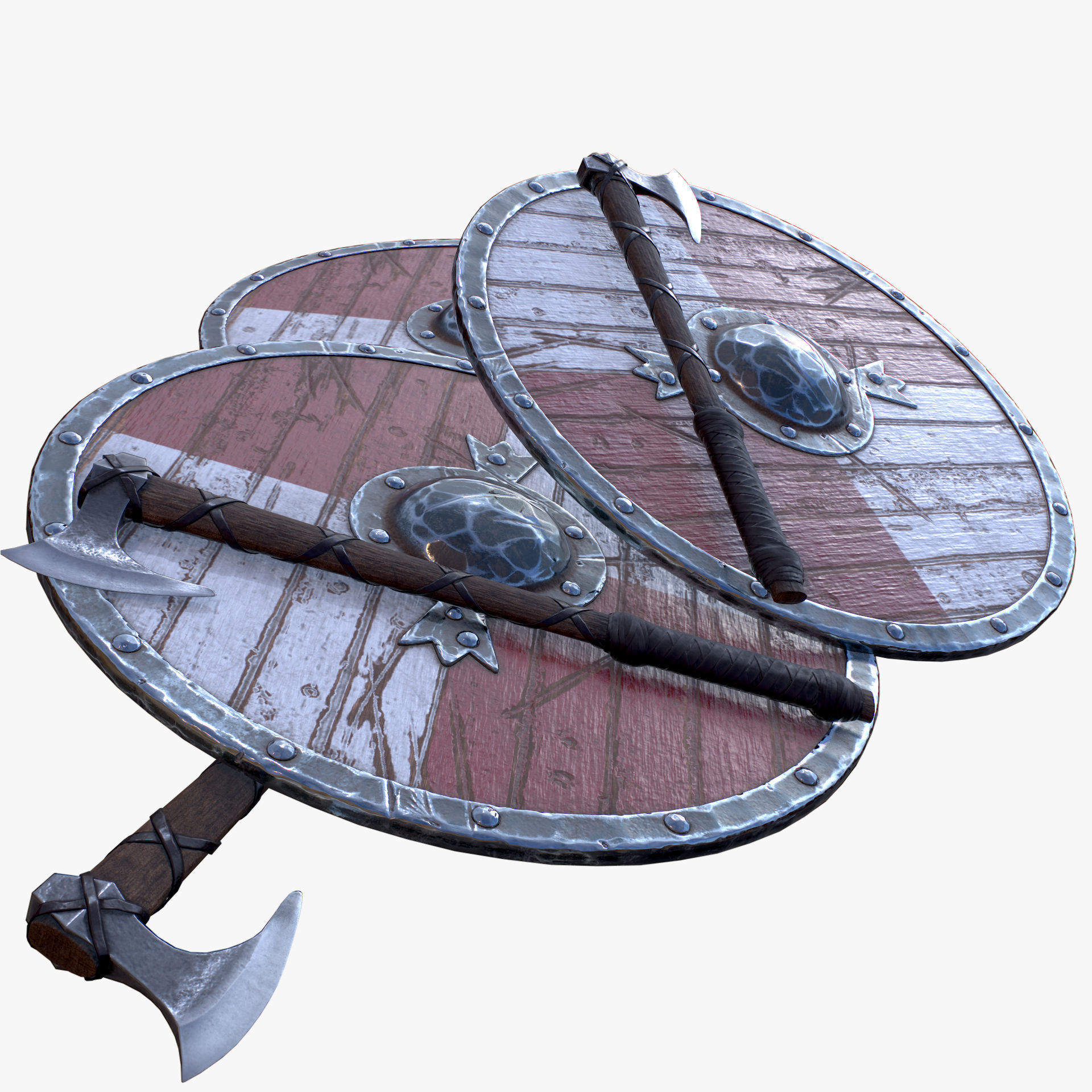 Axe and Shield Low-poly 3D model_9