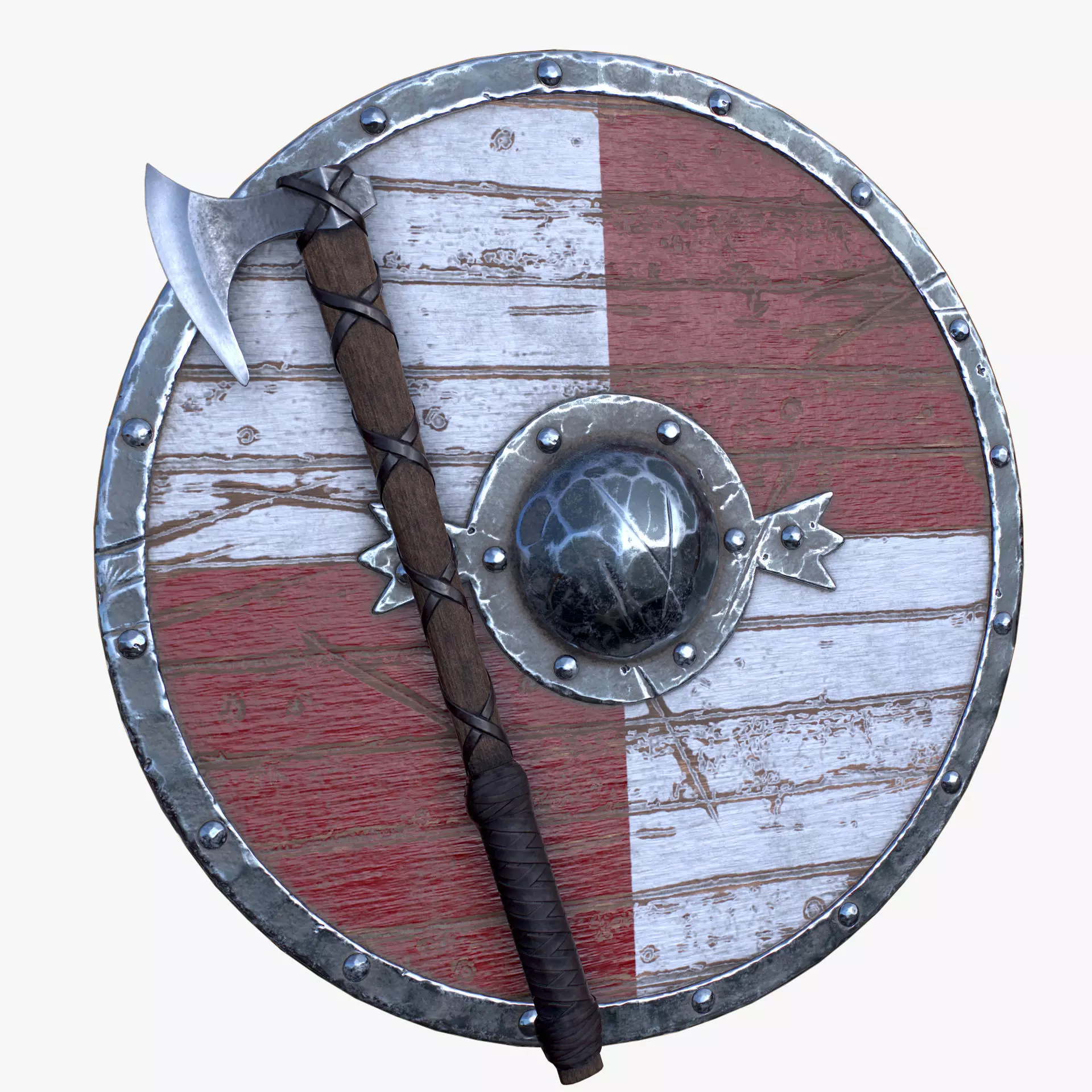 Axe and Shield Low-poly 3D model_0