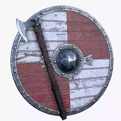 Axe and Shield Low-poly 3D model