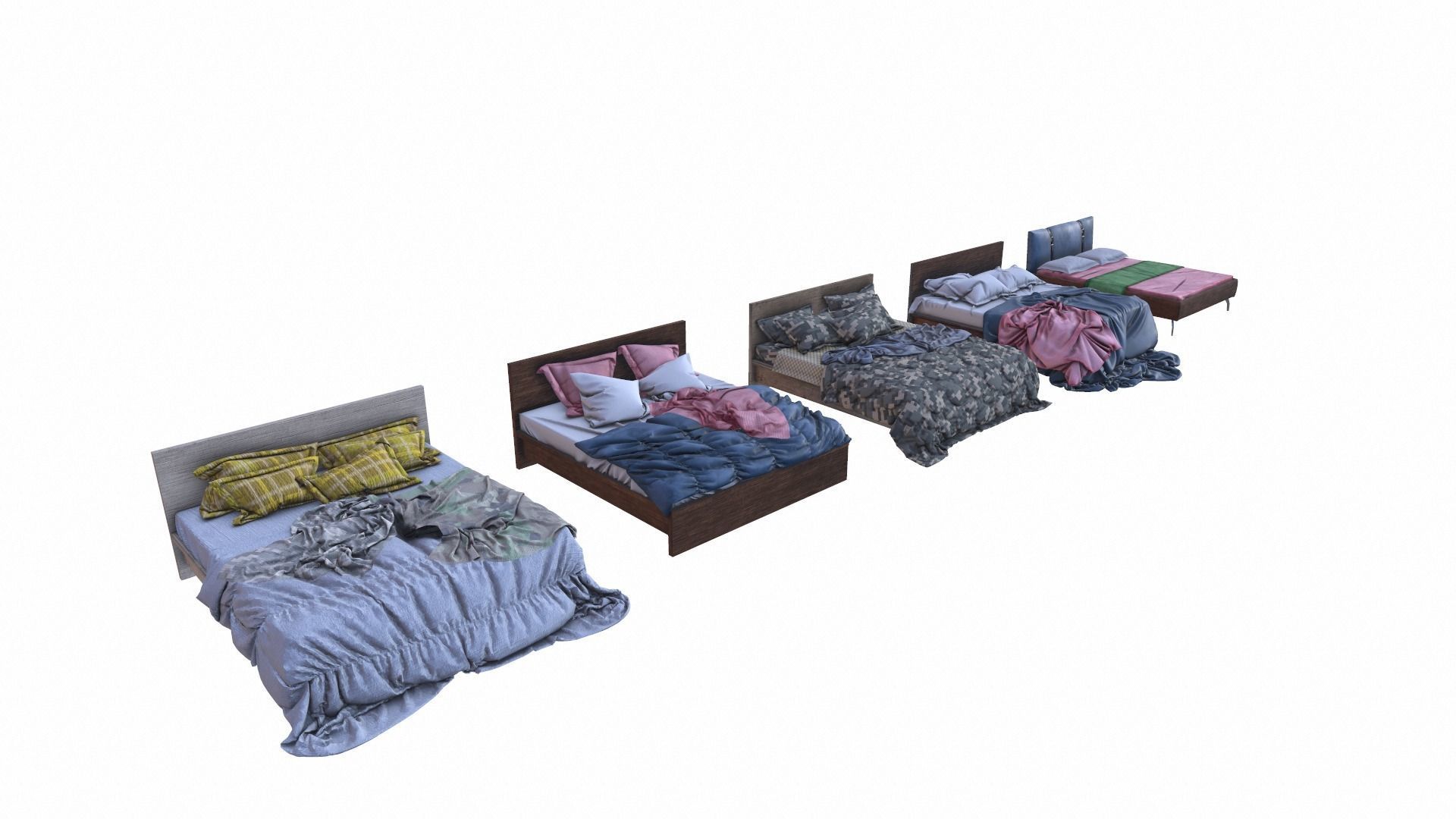 PBR Beds - 5 Pieces 3D model_1