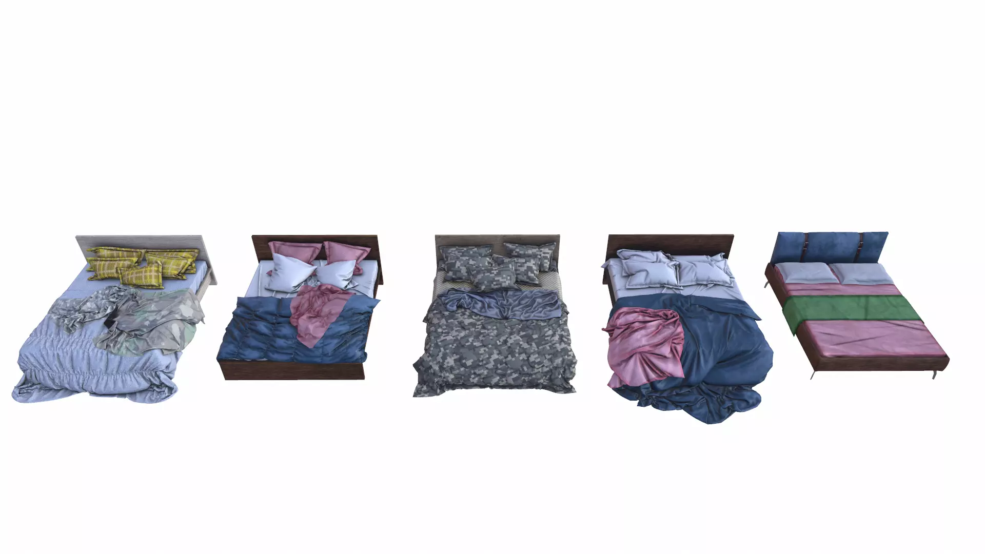 PBR Beds - 5 Pieces 3D model_0