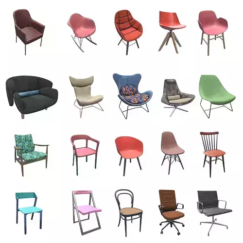 PBR Chairs - 20 Pieces Low-poly 3D model