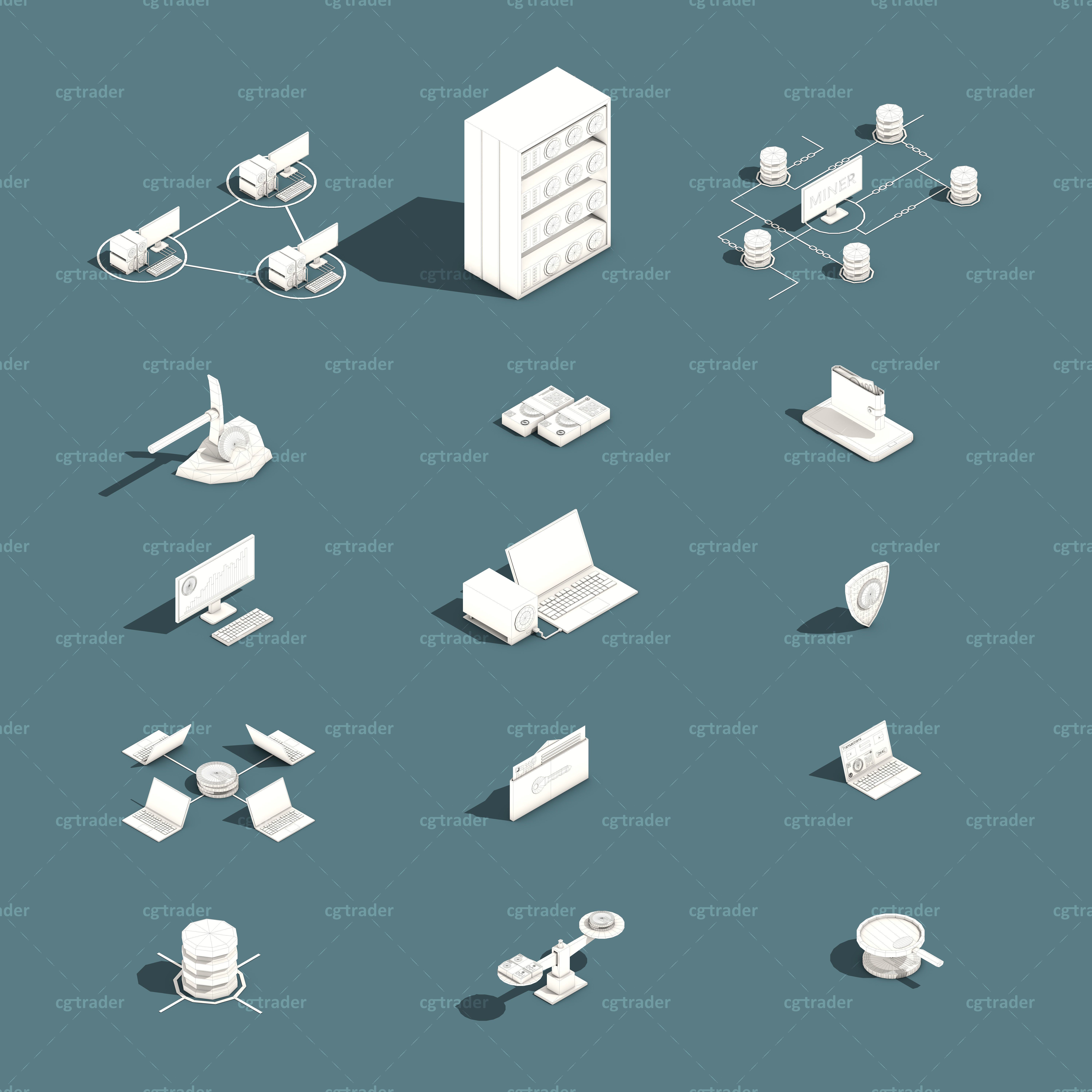 Low Poly Cryptocurrency Blockchain Pack 02 Low-poly 3D model_3