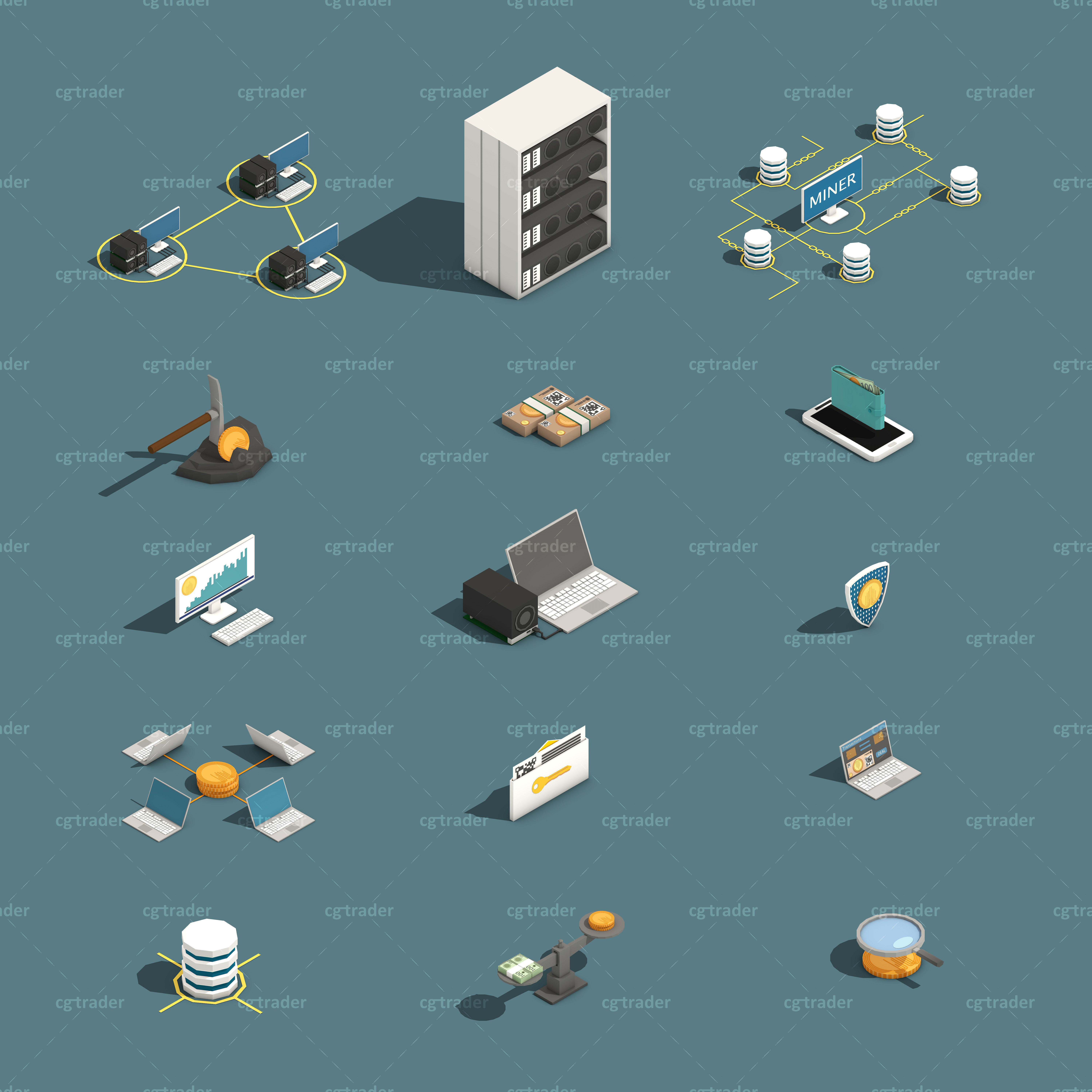 Low Poly Cryptocurrency Blockchain Pack 02 Low-poly 3D model_2