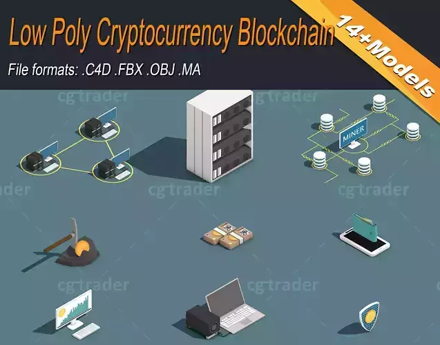 Low Poly Cryptocurrency Blockchain Pack 02 Low-poly 3D model