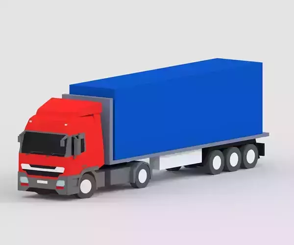 truck low poly semi with box Low-poly 3D model