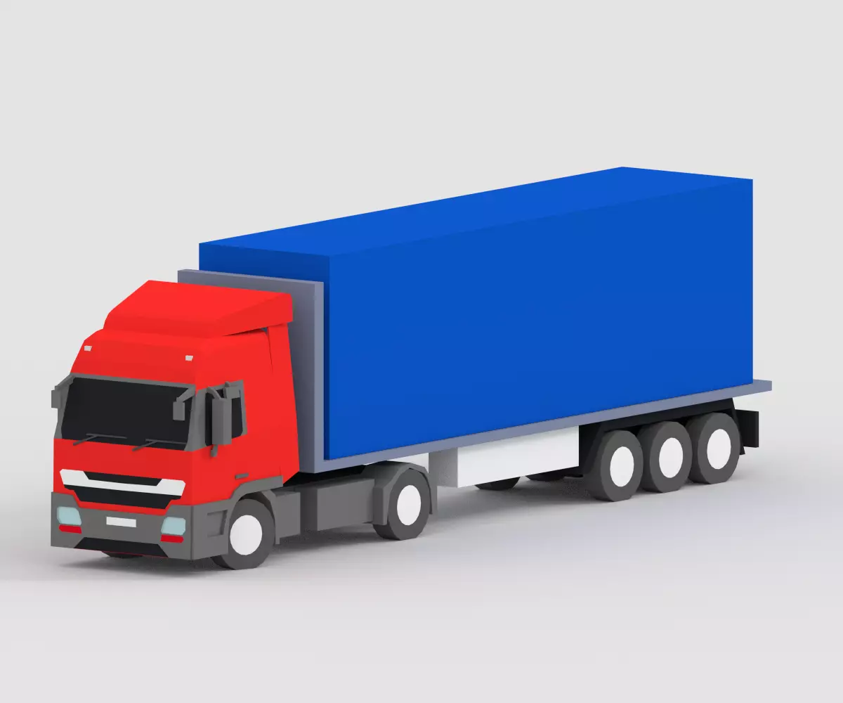 truck low poly semi with box Low-poly 3D model_0