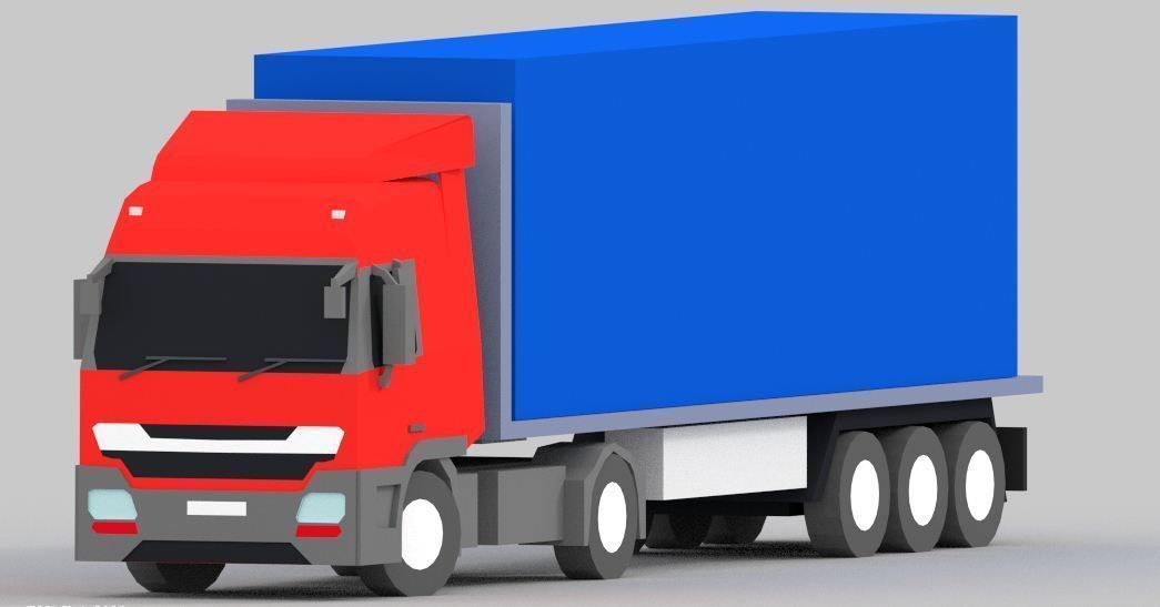 truck low poly semi with box Low-poly 3D model_2