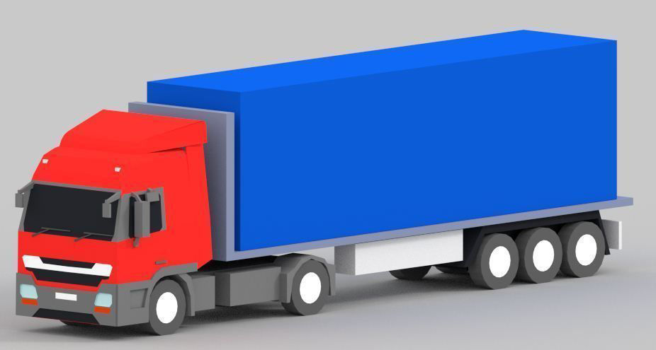 truck low poly semi with box Low-poly 3D model_1