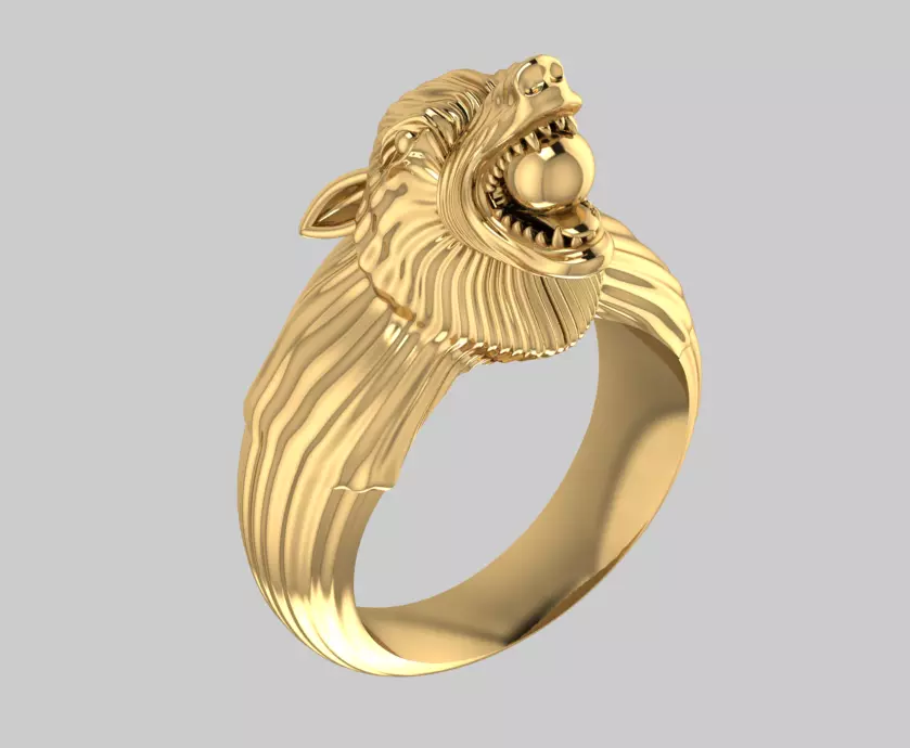b jewelry gold ring with head of wolf Free 3D print model