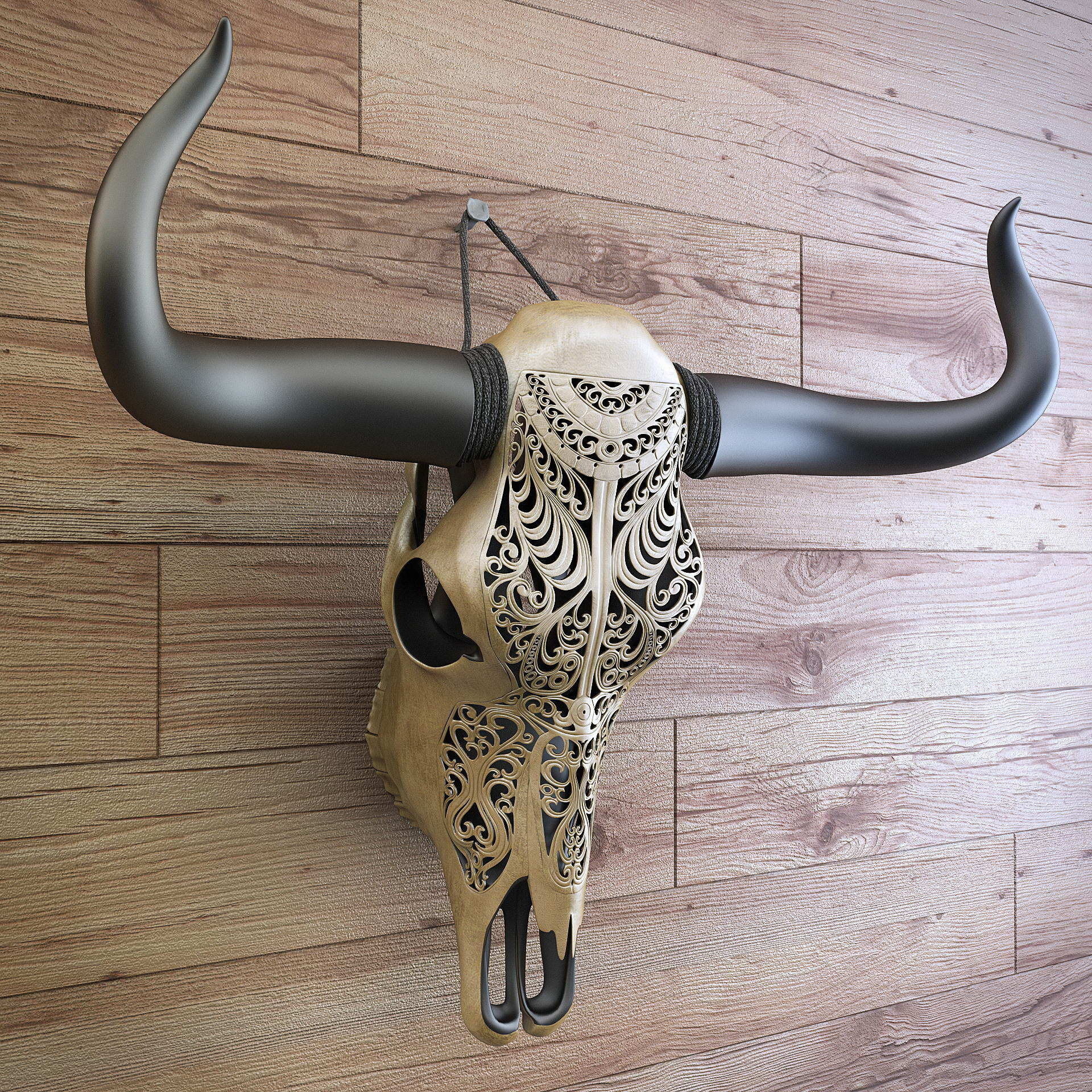 A carved cow skull 3D model_4