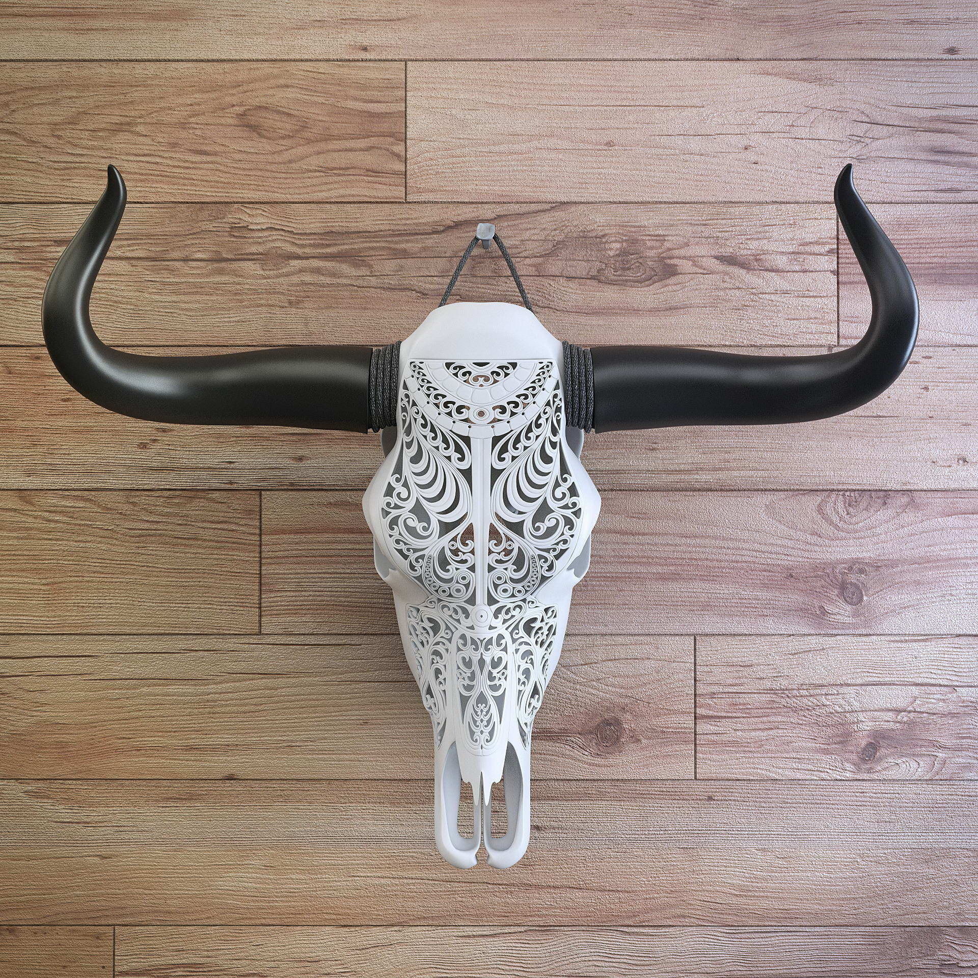 A carved cow skull 3D model_3