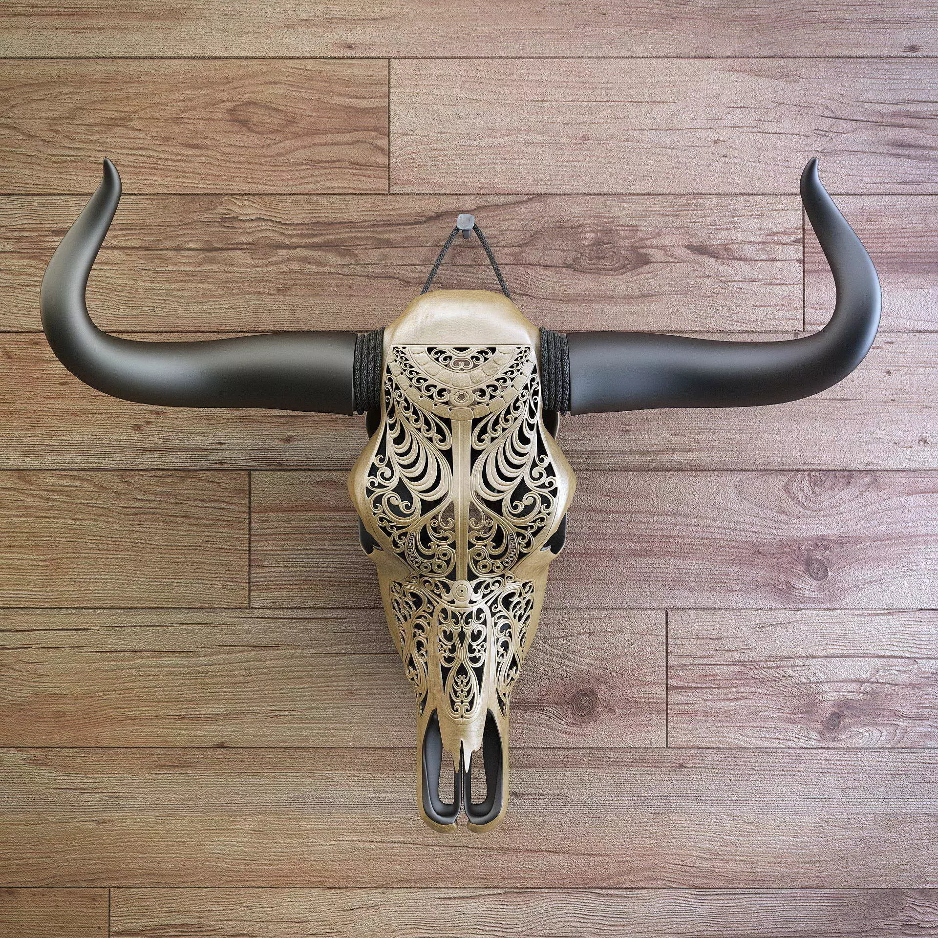 A carved cow skull 3D model_0