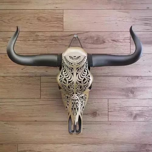 A carved cow skull 3D model