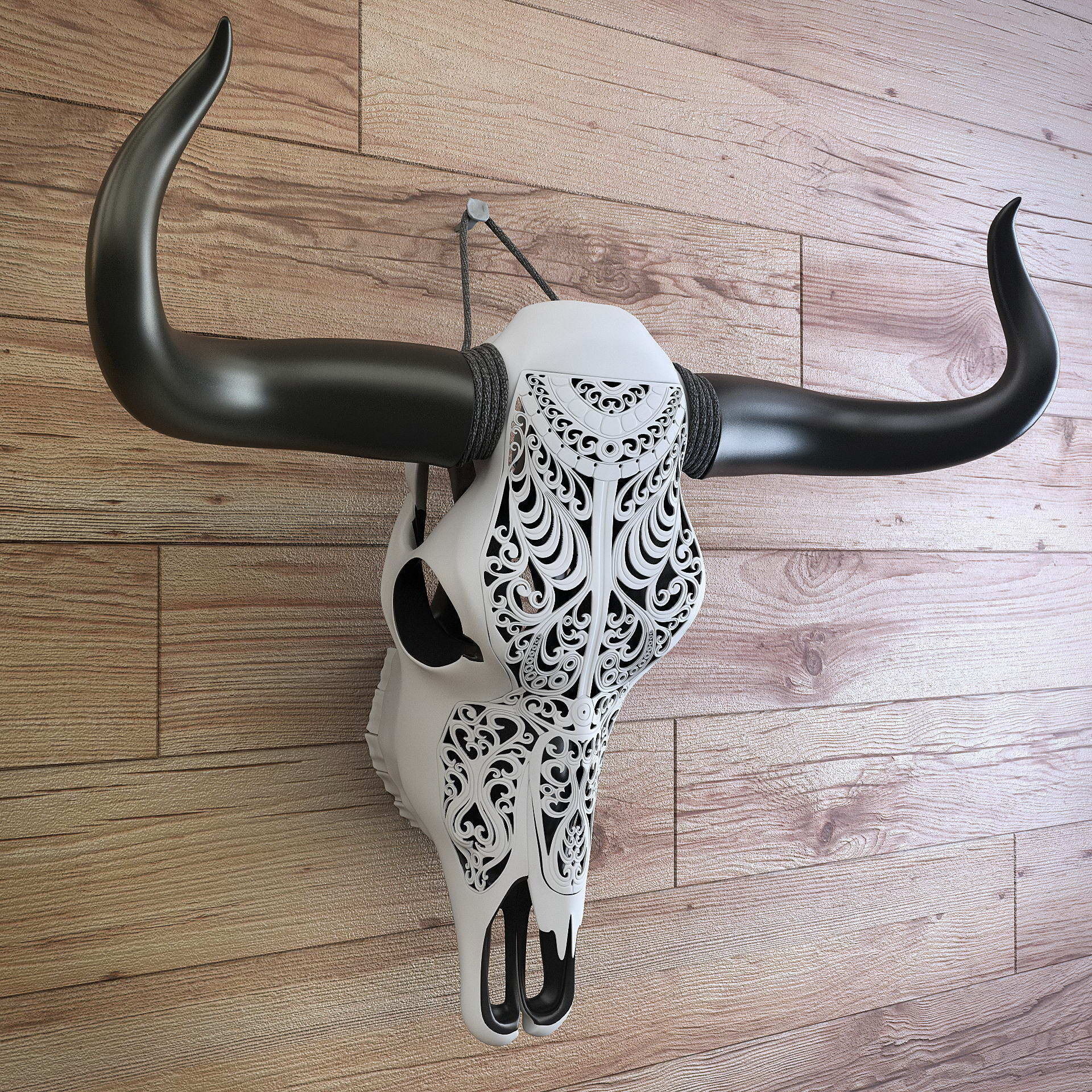 A carved cow skull 3D model_5
