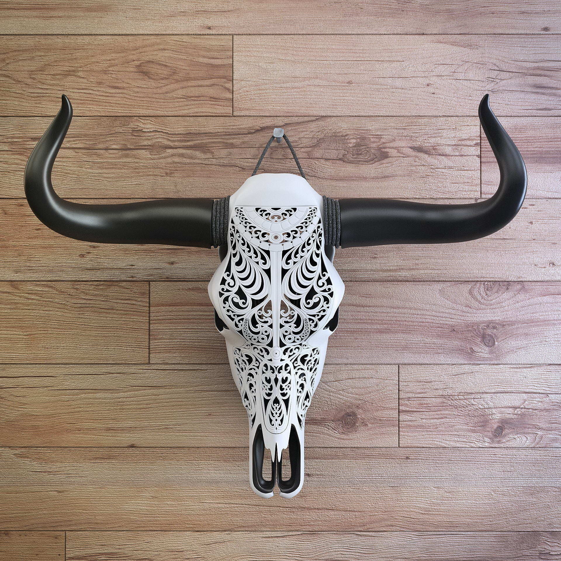 A carved cow skull 3D model_2