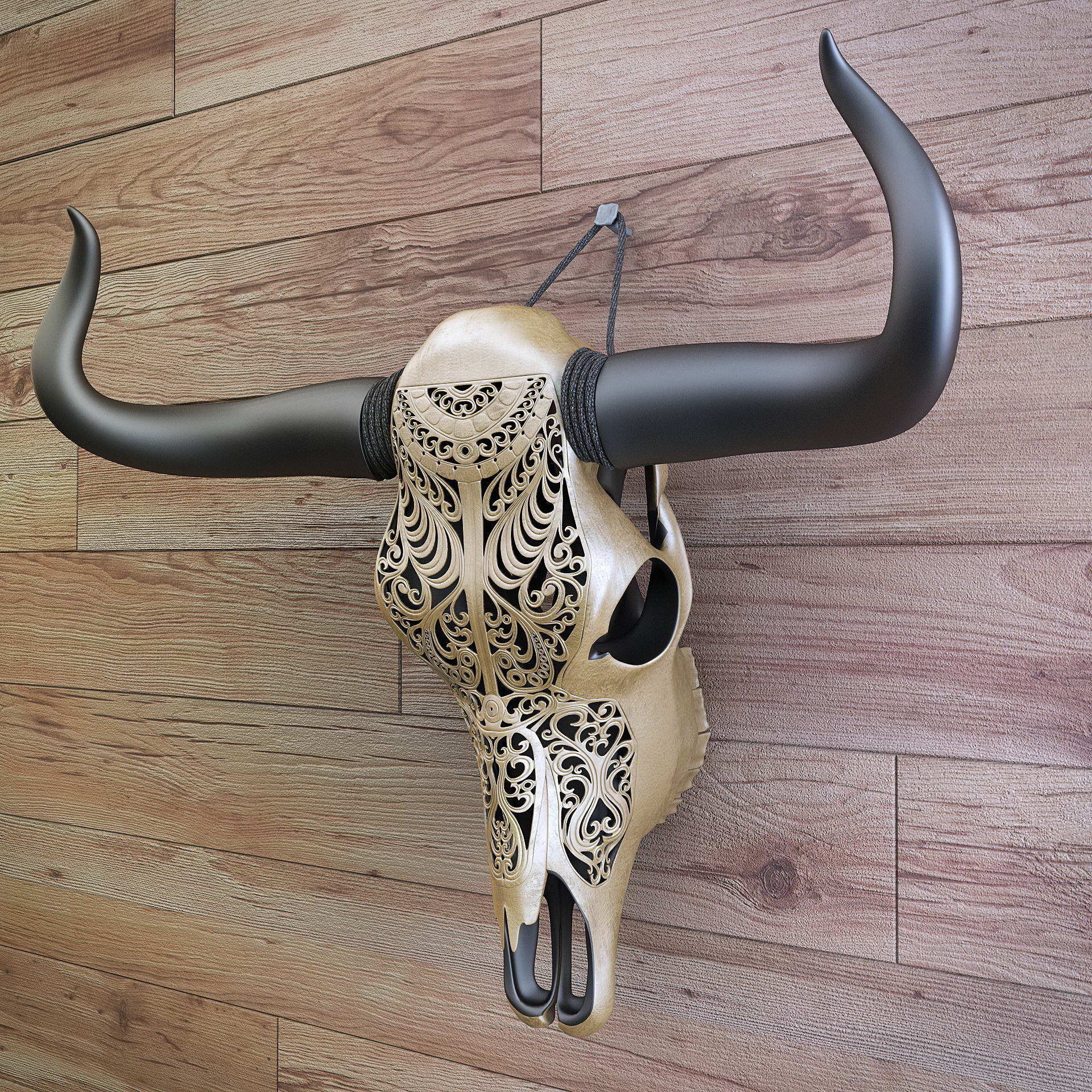 A carved cow skull 3D model_7
