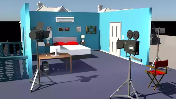 Movie Set 3D Modelling  Free low-poly 3D model