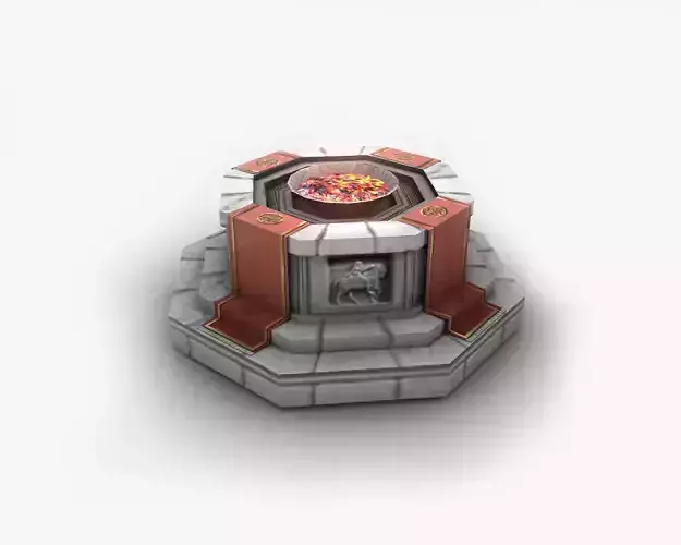 Shrine with fire pit brazier Low-poly 3D model