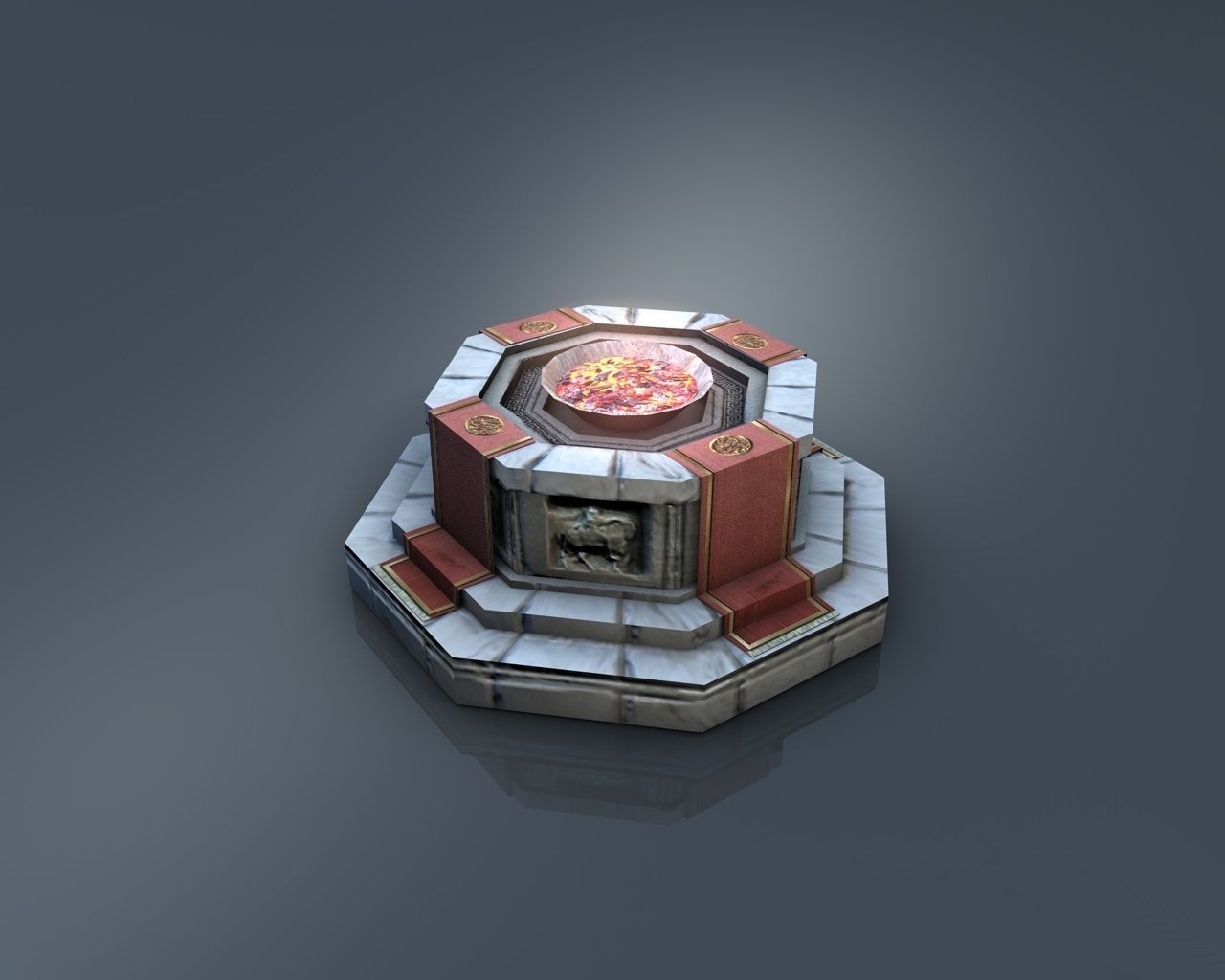 Shrine with fire pit brazier Low-poly 3D model_1