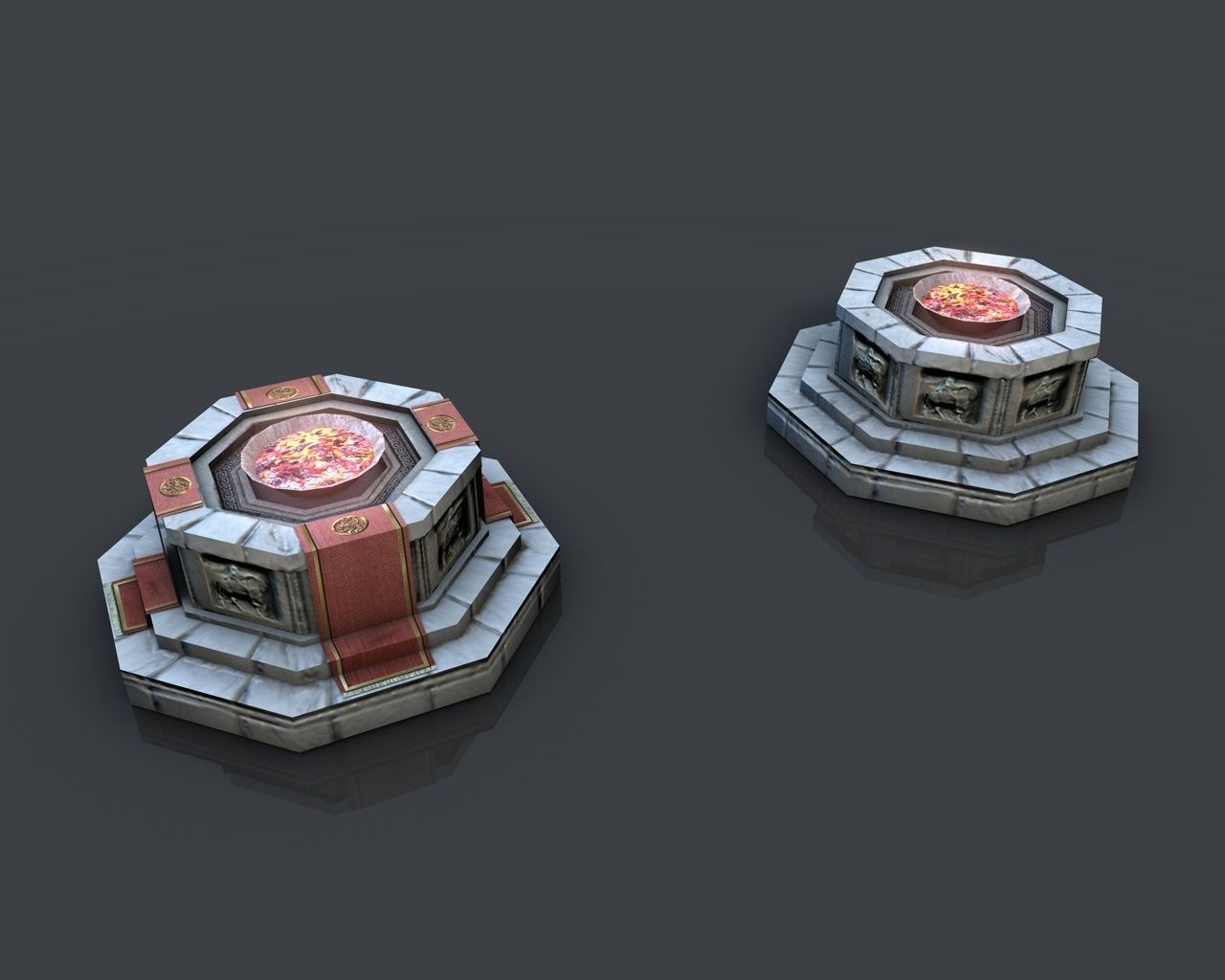 Shrine with fire pit brazier Low-poly 3D model_7