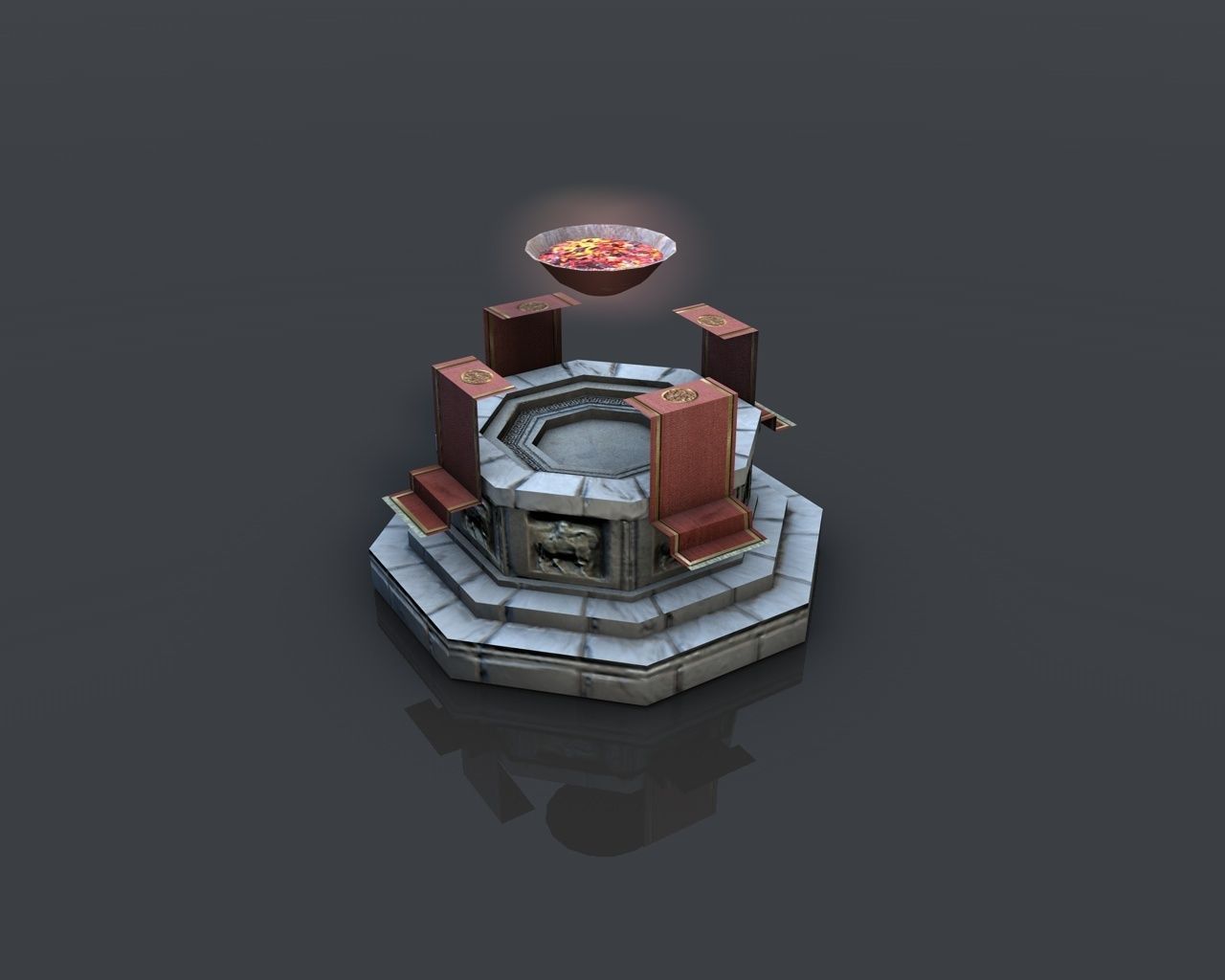 Shrine with fire pit brazier Low-poly 3D model_5