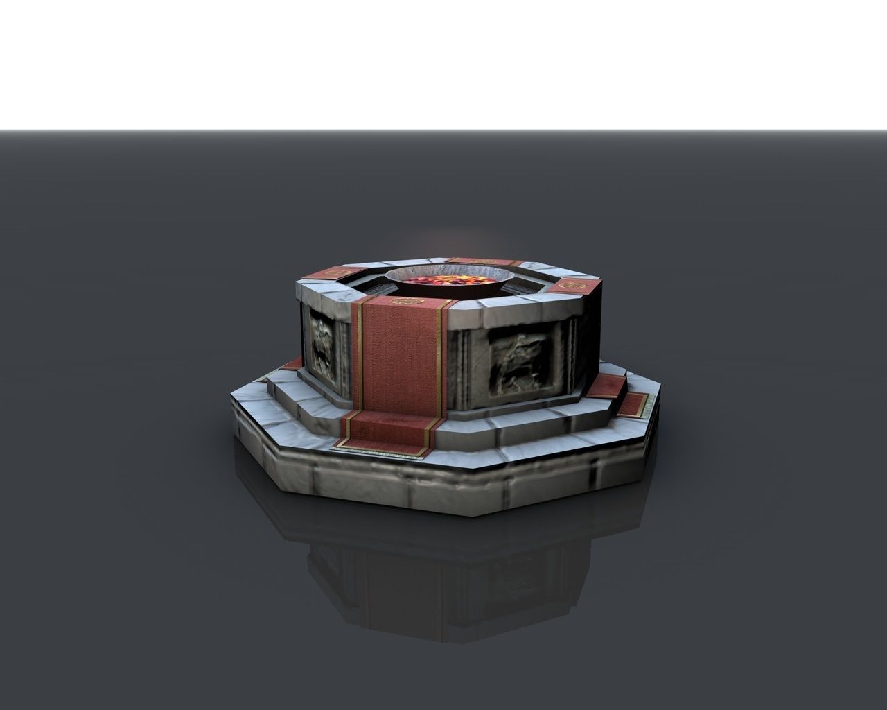 Shrine with fire pit brazier Low-poly 3D model_4