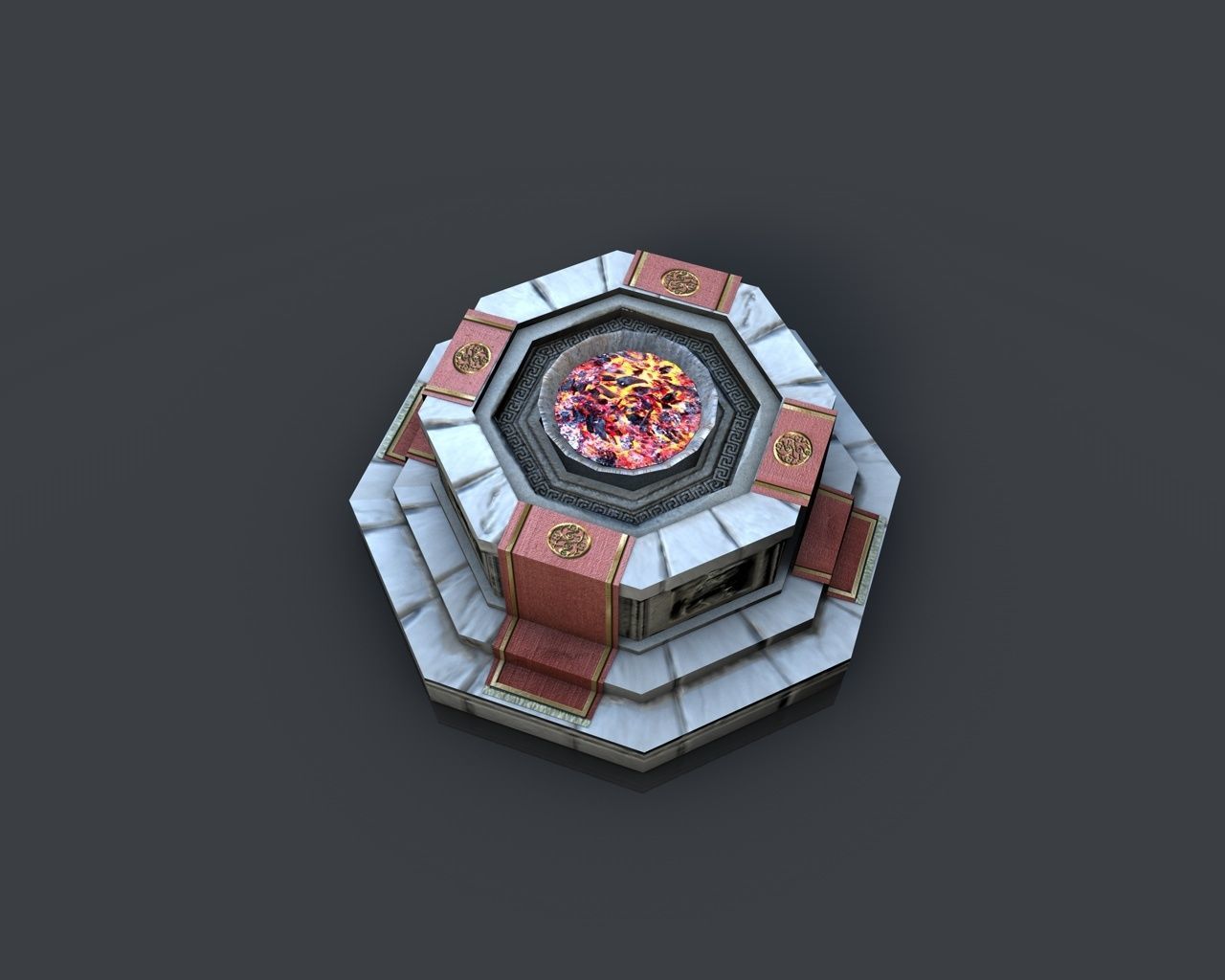 Shrine with fire pit brazier Low-poly 3D model_3