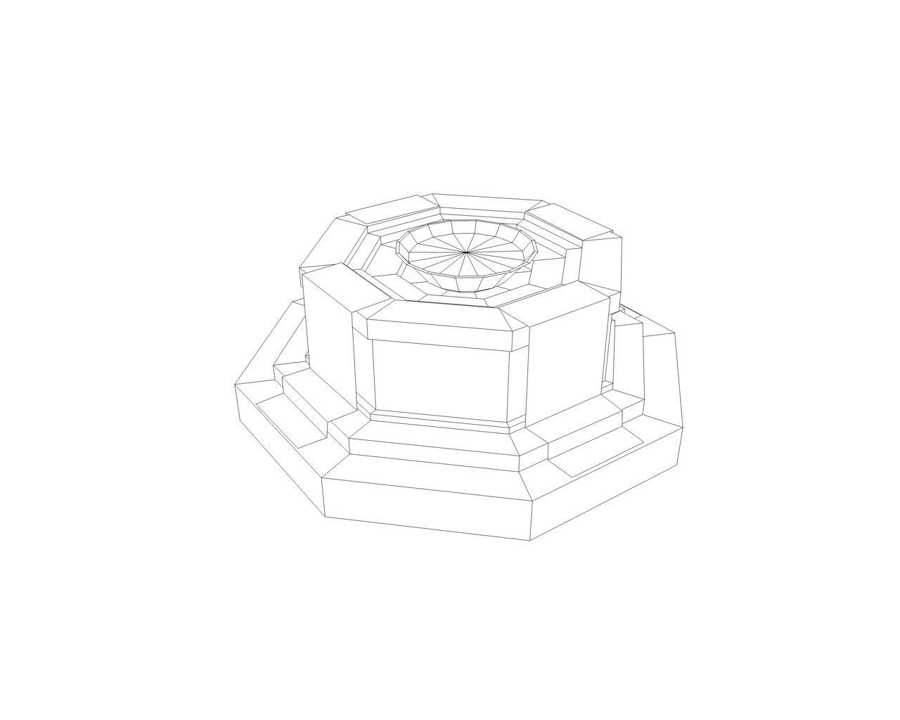 Shrine with fire pit brazier Low-poly 3D model_8