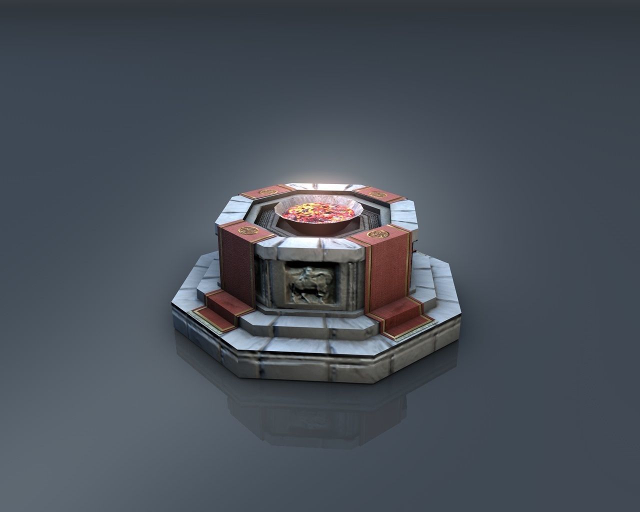 Shrine with fire pit brazier Low-poly 3D model_2