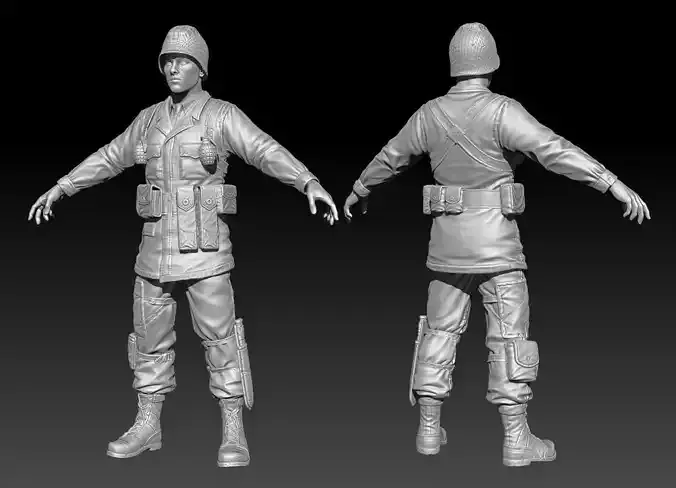 American Soldier World War high Poly 3D model