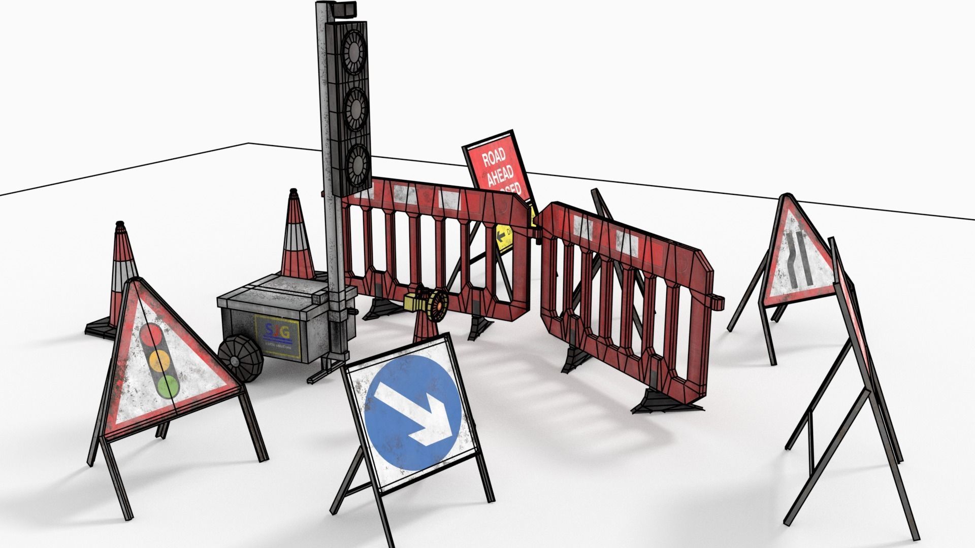 Road traffic signs set Low poly Low-poly 3D model_5