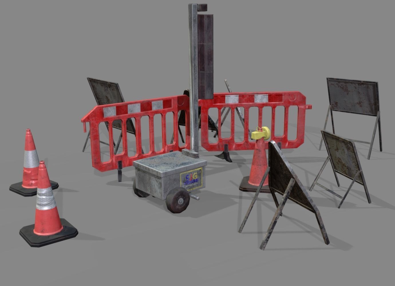 Road traffic signs set Low poly Low-poly 3D model_9
