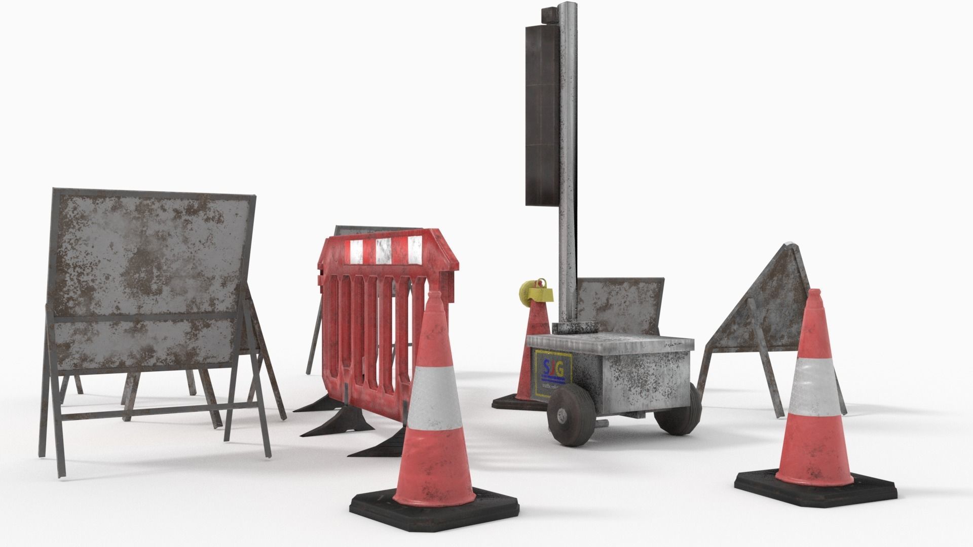 Road traffic signs set Low poly Low-poly 3D model_3