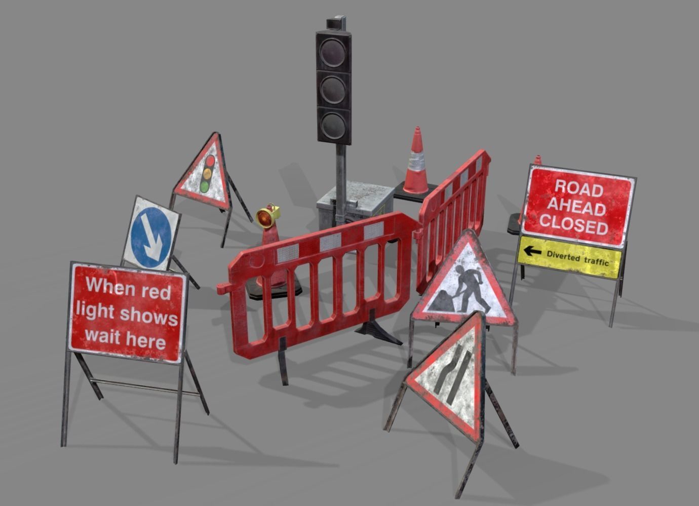 Road traffic signs set Low poly Low-poly 3D model_8