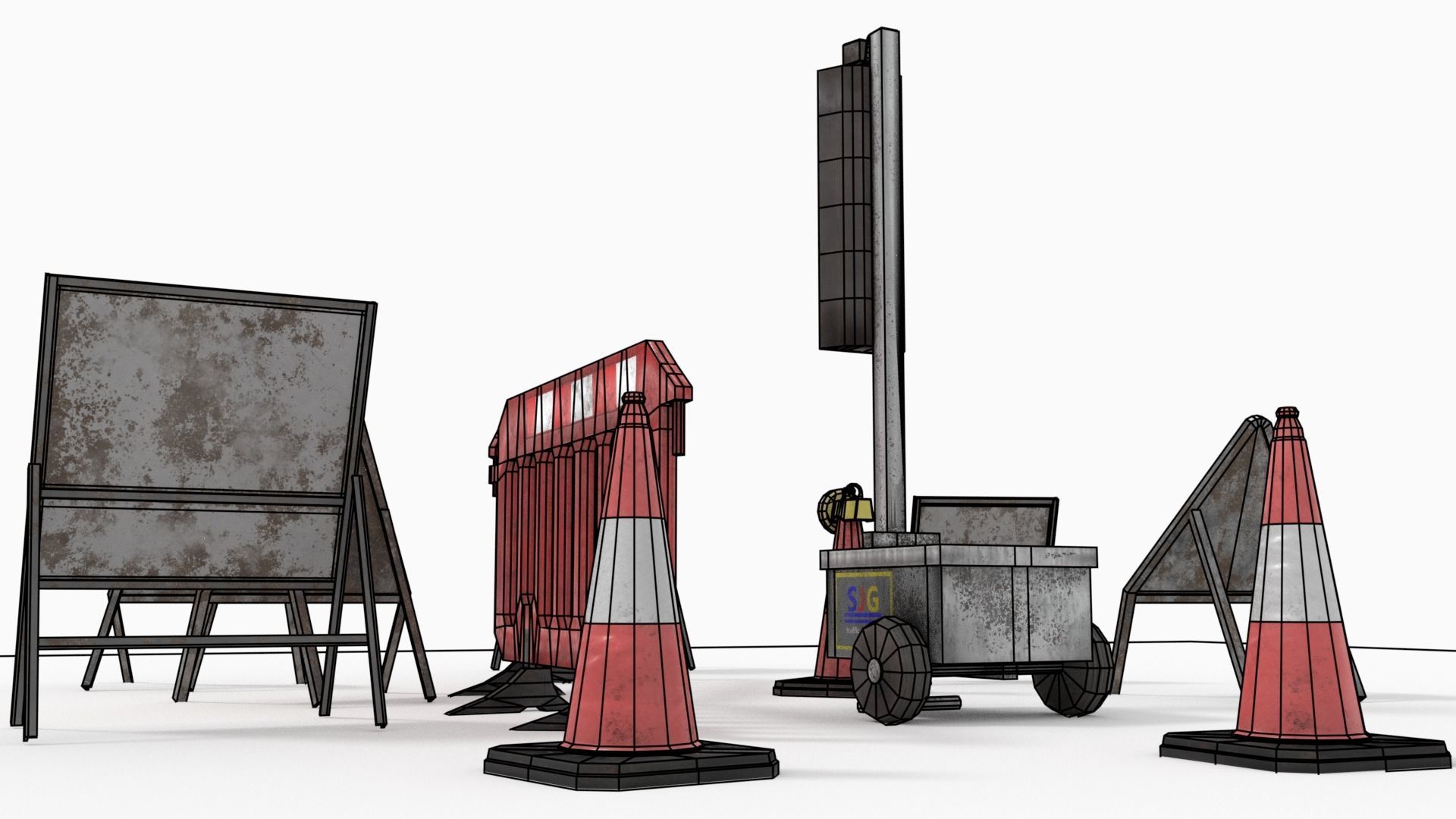 Road traffic signs set Low poly Low-poly 3D model_6