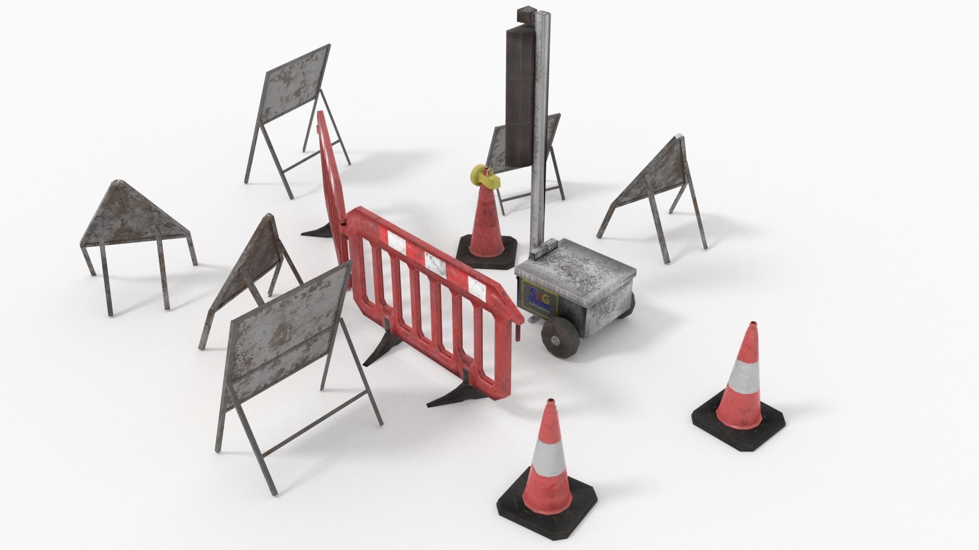 Road traffic signs set Low poly Low-poly 3D model_4