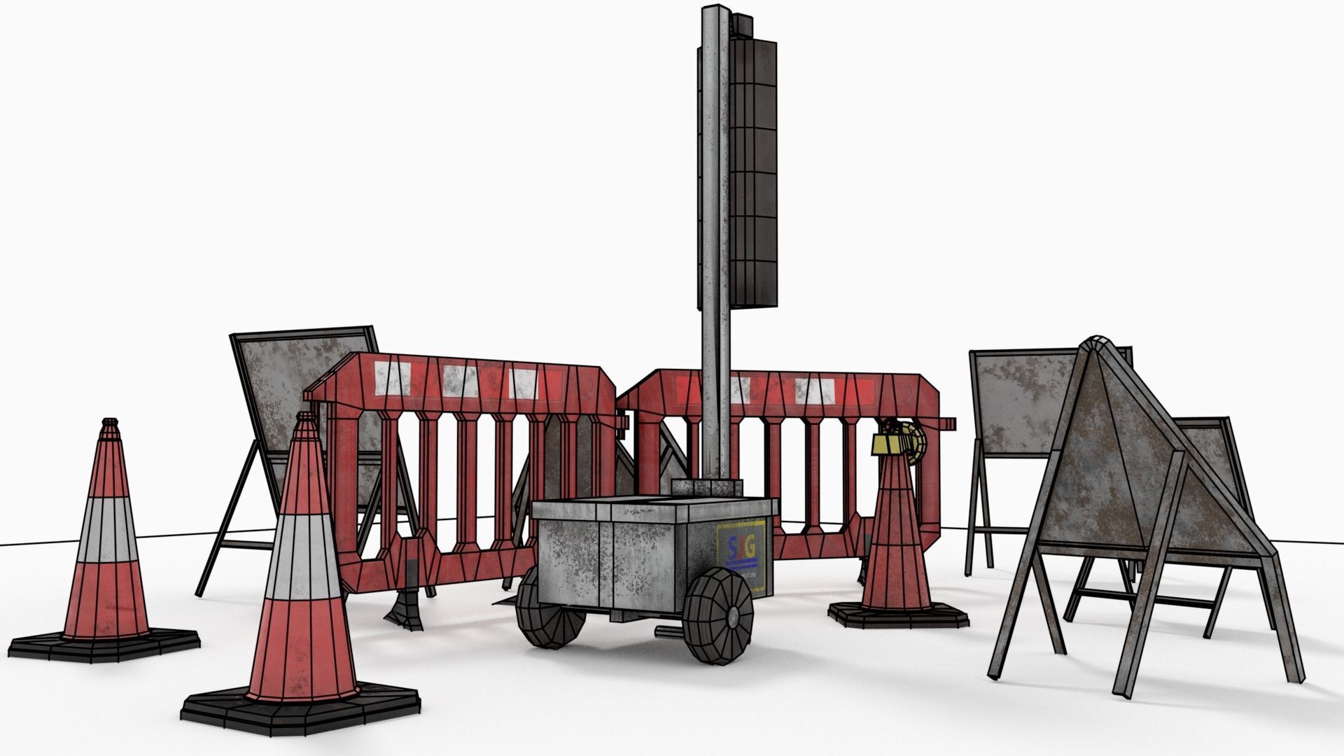 Road traffic signs set Low poly Low-poly 3D model_7