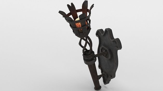 Medieval Burning Torch and Holder 3D Model 3D model