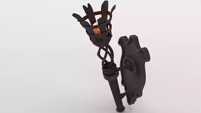 Medieval Burning Torch and Holder 3D Model 3D model