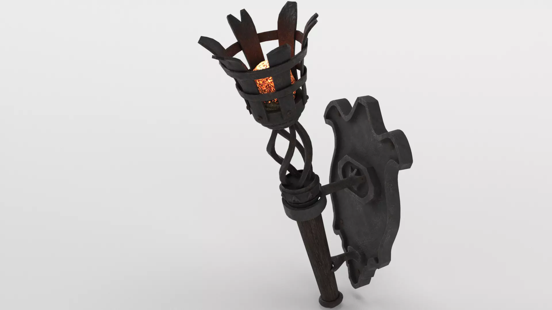 Medieval Burning Torch and Holder 3D Model 3D model_0
