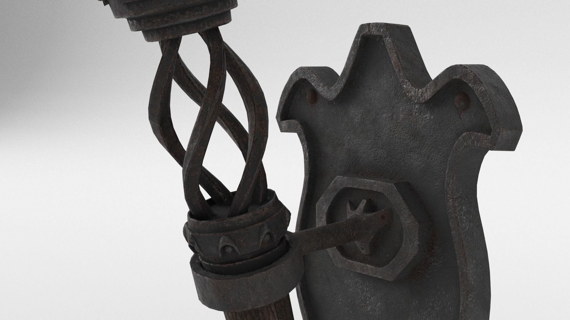 Medieval Burning Torch and Holder 3D Model 3D model_4