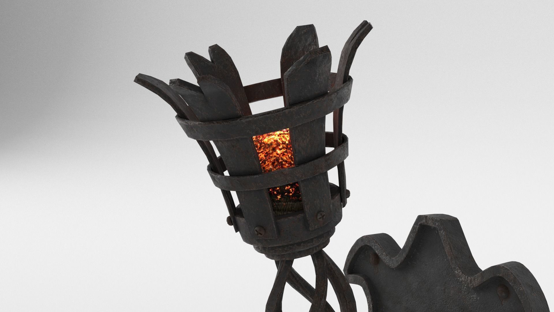 Medieval Burning Torch and Holder 3D Model 3D model_3