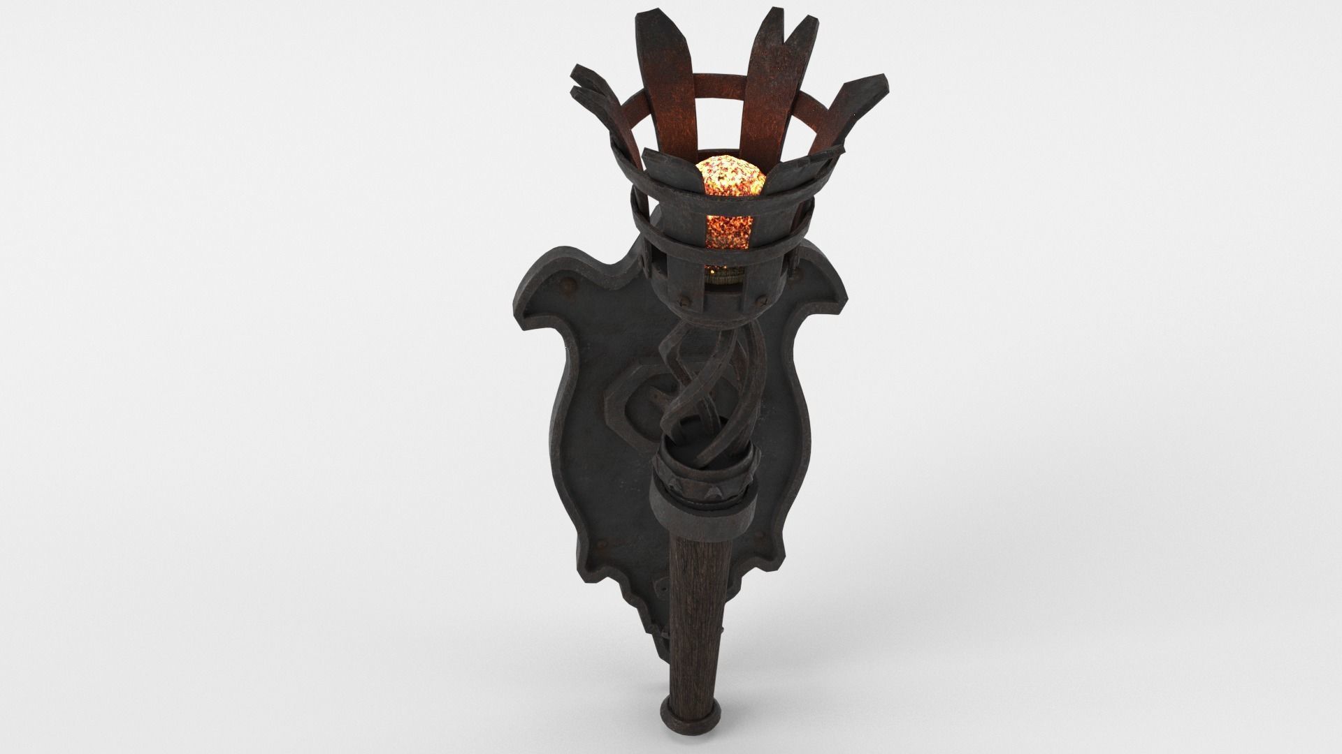 Medieval Burning Torch and Holder 3D Model 3D model_2
