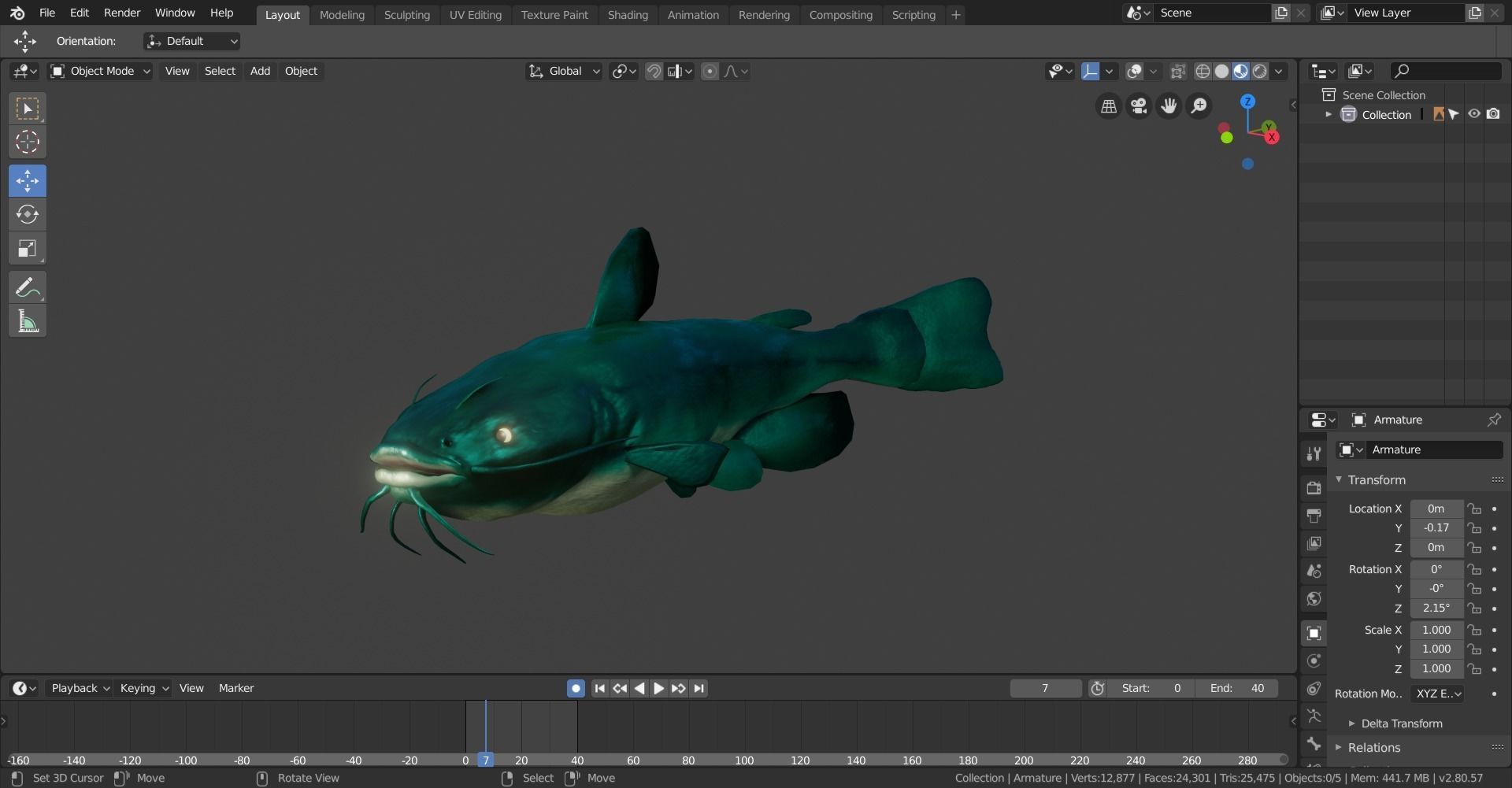 high poly catfish 3D model_2