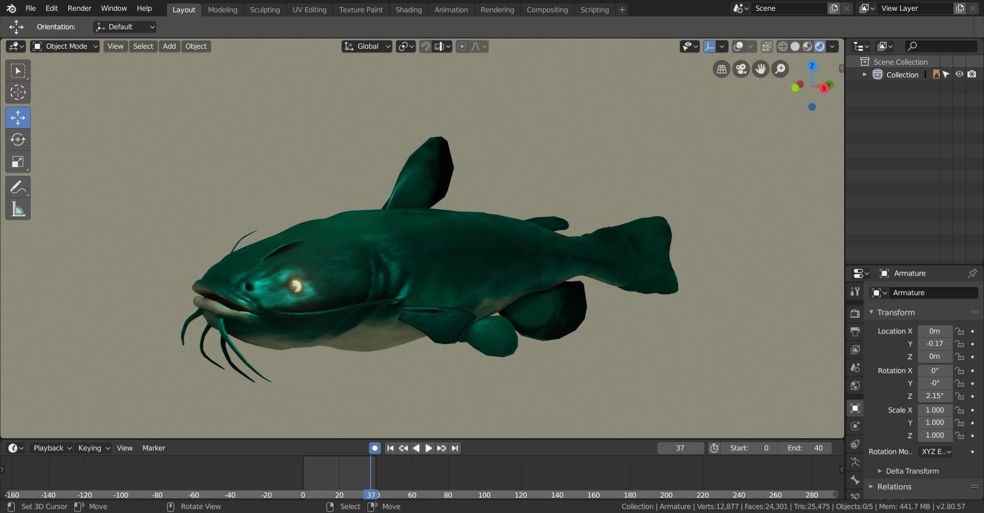 high poly catfish 3D model_1
