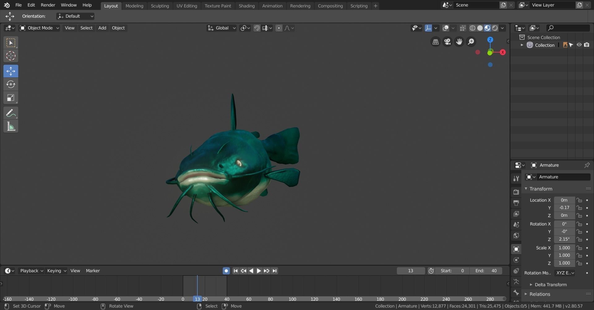 high poly catfish 3D model_5