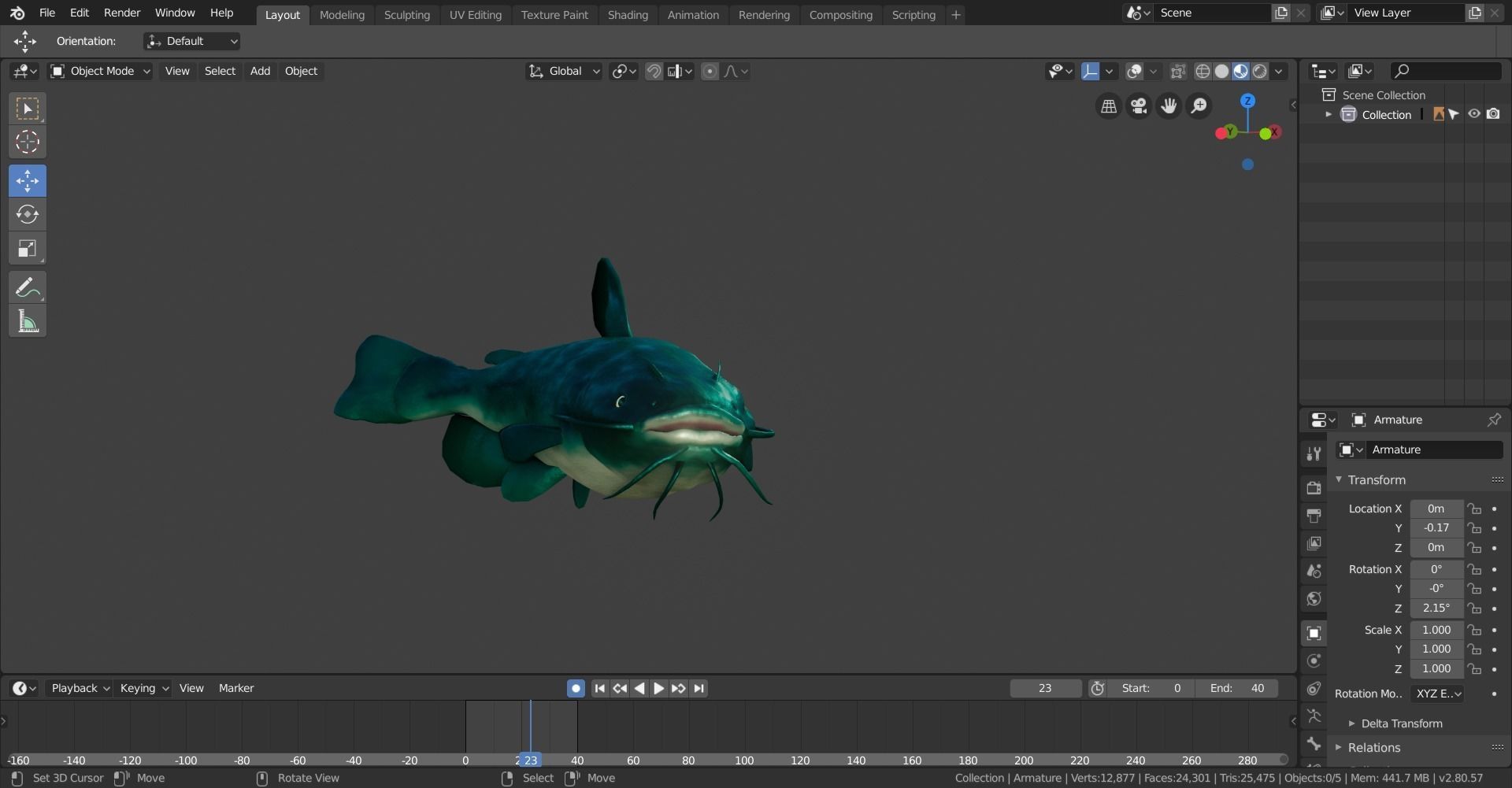 high poly catfish 3D model_6